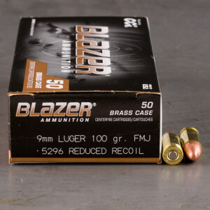 50rds – 9mm Blazer Brass Reduced Recoil 100gr. FMJ Ammo