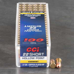 100rds - .22 Short CCI 27gr. Plated Lead Hollow Point Ammo