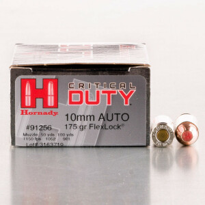 20rds – 10mm Hornady Critical Duty 175gr. Flexlock Ammo