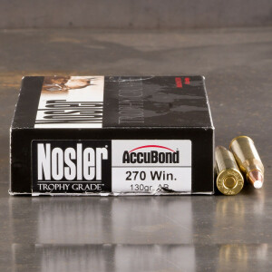 20rds - 270 Win Nosler Trophy Grade 130gr. Accubond Polymer Tip Ammo