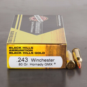 20rds - 243 Win. Black Hills Gold 80gr. Hornady GMX Polymer Tip Ammo