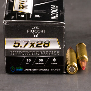 50rds – 5.7x28mm Fiocchi 35gr. Jacketed Frangible Ammo