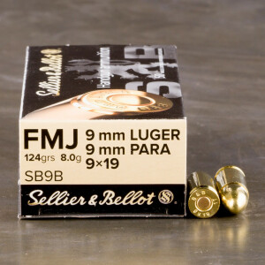 50rds - 9mm Sellier & Bellot 124gr FMJ Ammo