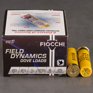 250rds – 20 Gauge Fiocchi 2-3/4" 7/8oz. #8 Shot Ammo