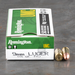 50rds - 9mm Remington UMC 115gr. FMJ Ammo