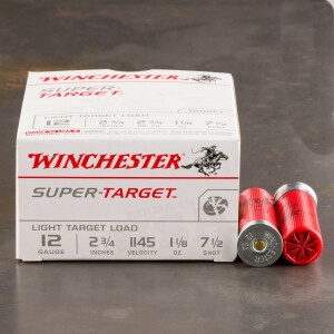 25rds - 12 Gauge Winchester Super Target 2 3/4" 1 1/8oz. 2 3/4 Dram #7 1/2 Shot Ammo