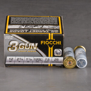250rds – 12 Gauge Fiocchi 3 Gun Match 2-3/4" 1-1/8oz. #7.5 Shot Ammo