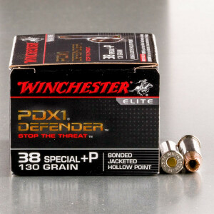 20rds – 38 Special +P Winchester Defender 130gr. PDX1 Bonded JHP Ammo