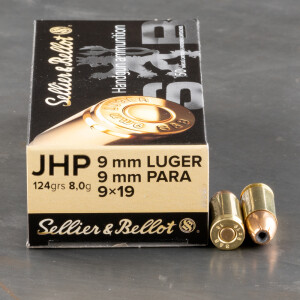50rds – 9mm Sellier & Bellot 124gr. JHP Ammo