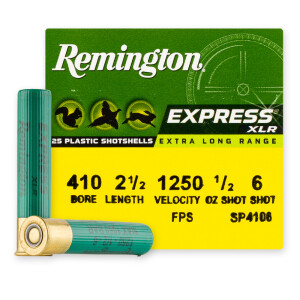 25rds – 410 Bore Remington Express XLR 2-1/2" 1/2oz. #6 Shot Ammo