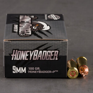 20rds – 9mm +P Black Hills 100gr. HoneyBadger Ammo