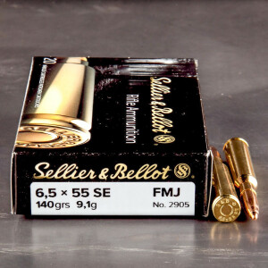 20rds - 6.5x55 Swedish Sellier and Bellot 140gr. FMJ Ammo