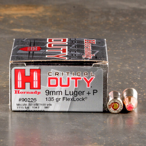 9mm Luger (9x19) Ammo - 25 Rounds of 135 Grain Jacketed Hollow-Point (JHP) by Hornady