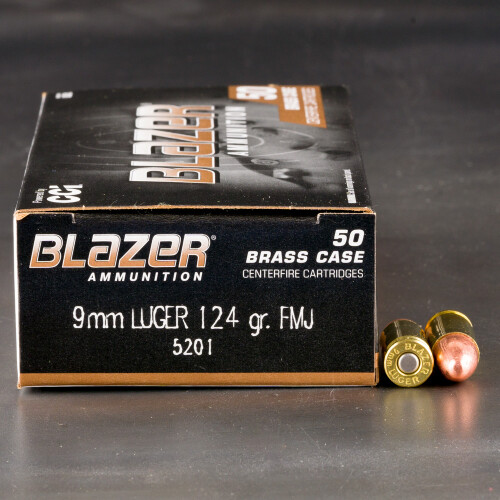 9mm Luger (9x19) Ammo - 50 Rounds of 124 Grain Full Metal Jacket