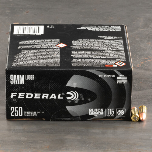 9mm Luger (9x19) Ammo - 250 Rounds of 115 Grain Full Metal ...