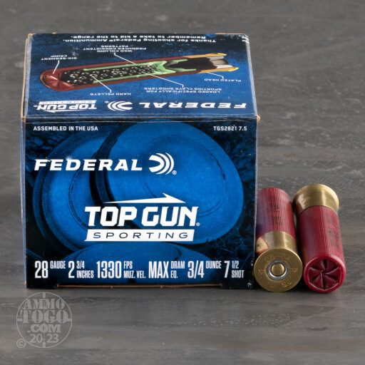 25rds – 28 Gauge Federal Top Gun Sporting 2-3/4" 3/4oz. #7.5 Shot Ammo
