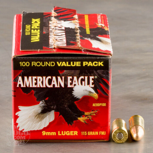 100rds - 9mm Federal American Eagle 115gr. FMJ Ammo