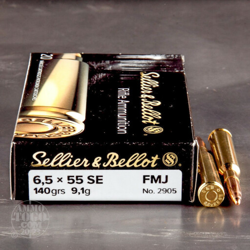 20rds - 6.5x55 Swedish Sellier and Bellot 140gr. FMJ Ammo