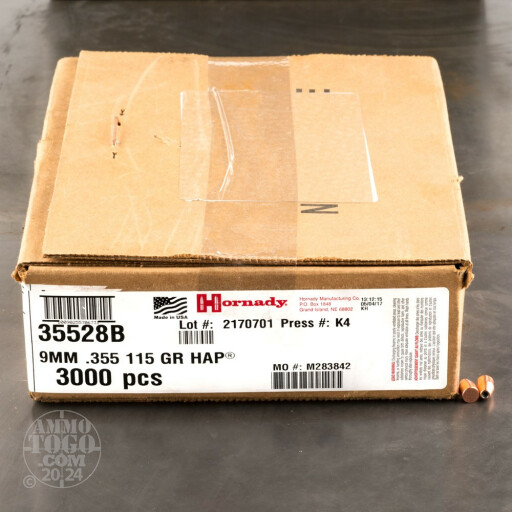 3000pcs - 9mm .355" Dia Hornady HAP 115gr. JHP Bullets