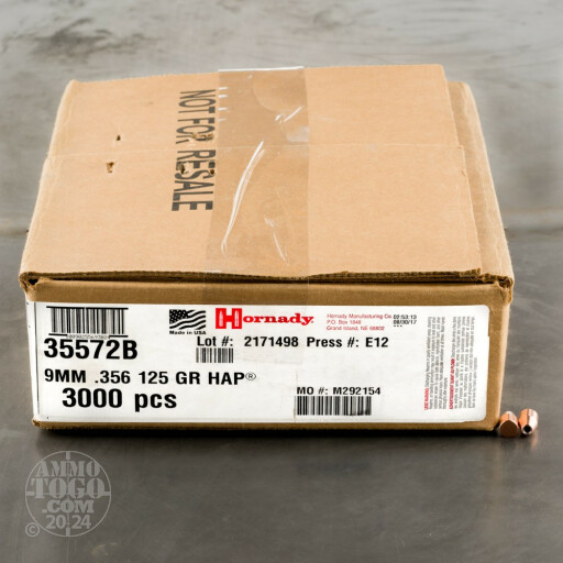 3000pcs - 38 Super Auto .356" Dia Hornady HAP 125gr. JHP Bullets