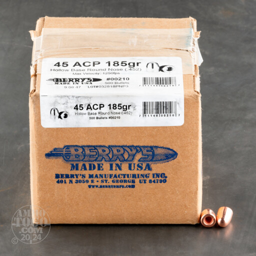 250pcs  45 Cal 452 Dia Berrys 185gr Plated HBRN  Bullets