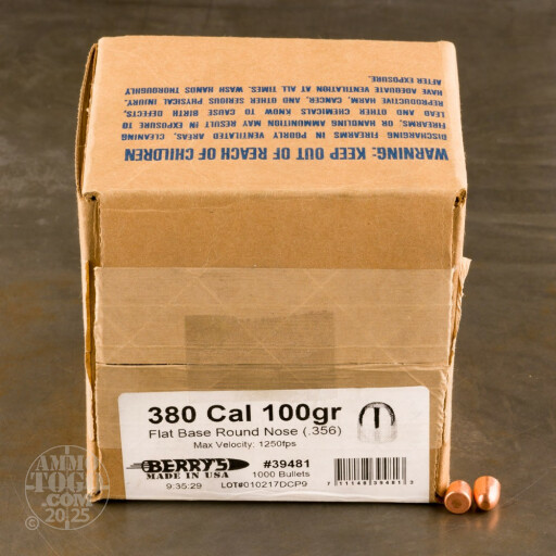 1000pcs - 380 Auto .356" Dia Berry’s 100gr. Plated RN Bullets