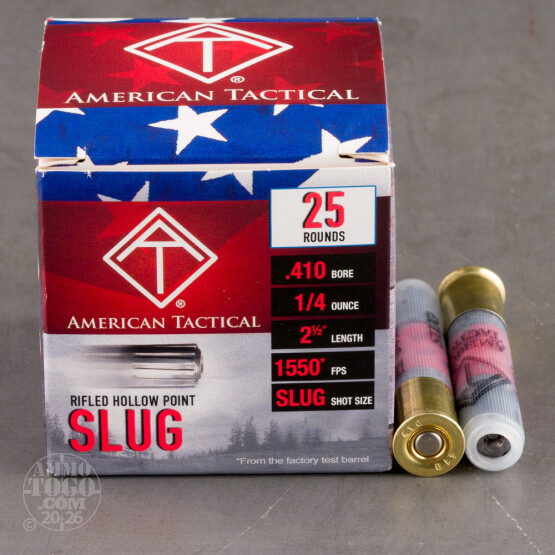 25rds – 410 Bore American Tactical 2-1/2" 1/4oz. Rifled Slug Ammo