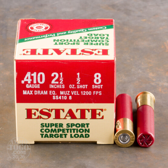 25rds - 410 Gauge Estate Super Sport Competition 2 1/2" Max Dram 1/2oz. #8 Shot Ammo