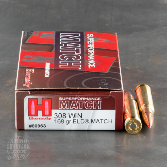 20rds – 308 Win Hornady Superformance Match 168gr. ELD Match Ammo