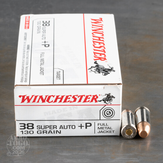 50rds - 38 Super Auto Winchester USA 130gr. +P FMJ Ammo