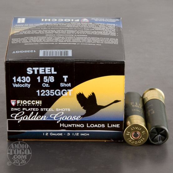 25rds – 12 Gauge Fiocchi Golden Goose 3-1/2" 1-5/8oz. T Steel Ammo