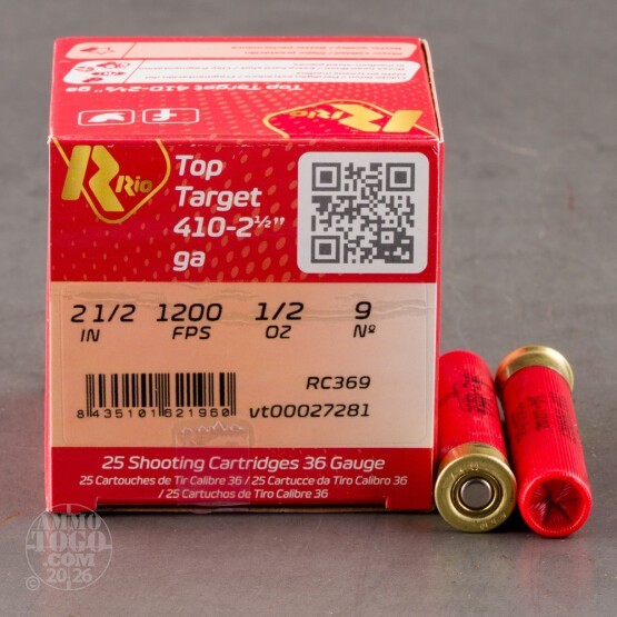 25rds – 410 Bore Rio Top Target 2-1/2" 1/2oz. #9 Shot Ammo