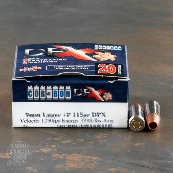 20rds - 9mm Corbon DPX 115gr. +P Hollow Point Ammo