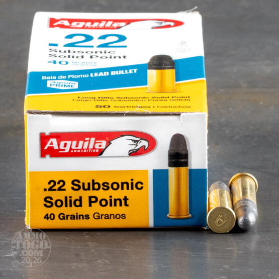 50rds - 22LR Aguila Sub-Sonic 40gr. Solid Point Ammo