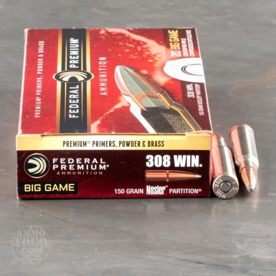20rds - 308 Federal Premium 150gr. Nosler Partition SP Ammo