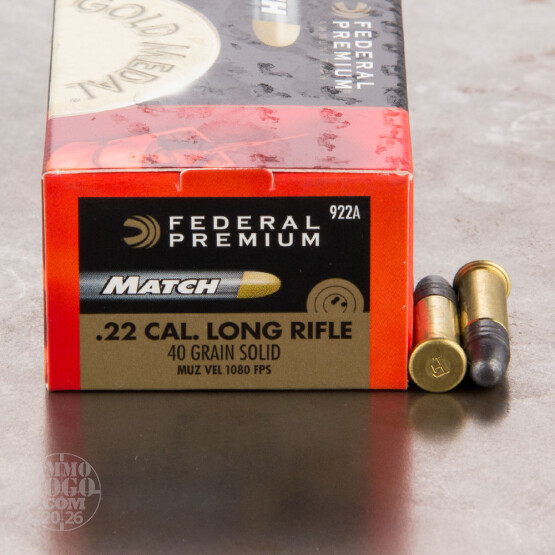 50rds - 22 LR Federal Gold Medal Match 40gr. Solid Ammo