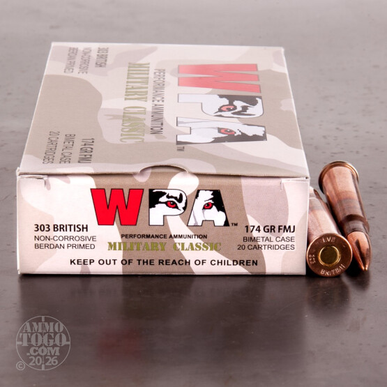 20rds - 303 British Wolf MC 174gr. FMJ Ammo