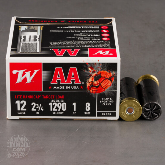 25rds – 12 Gauge Winchester AA Lite Handicap 2-3/4" 1 oz #8 Shot Ammo