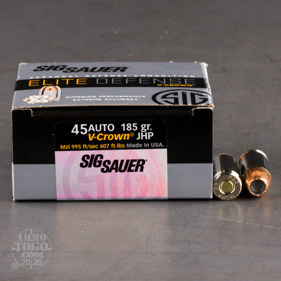 20rds – 45 ACP Sig Sauer Elite Performance 185gr. JHP Ammo