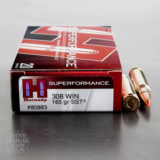 20rds - 308 Hornady Superformance 165gr. SST Polymer Tip Ammo
