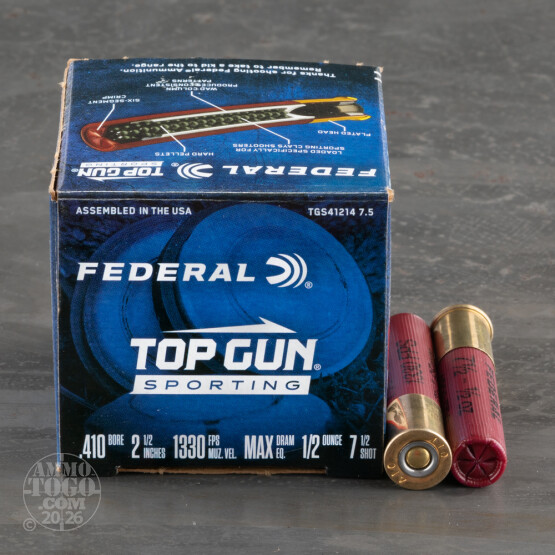 25rds – 410 Gauge Federal Top Gun Sporting 2-1/2" 1/2oz. #7.5 Shot Ammo