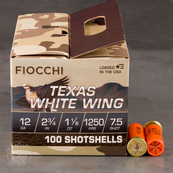 100rds – 12 Gauge Fiocchi Texas White Wing 2-3/4" 1-1/8oz. #7.5 Shot Ammo