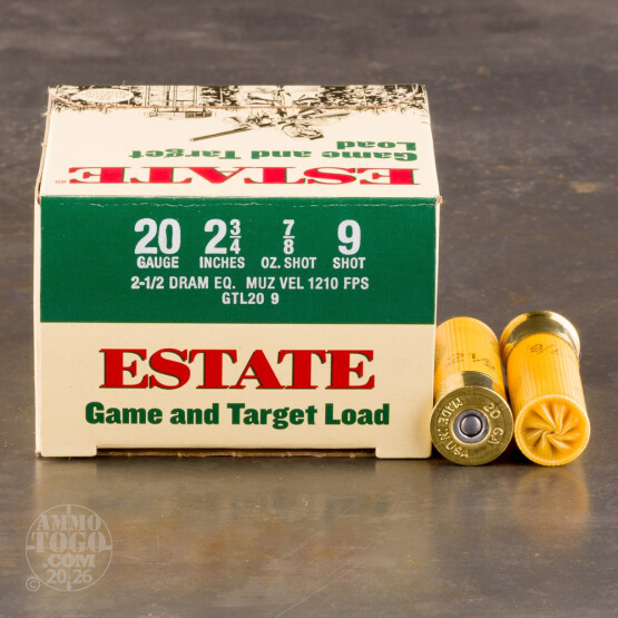 250rds - 20 Gauge Estate Game and Target 2 3/4" 2 1/2 Dram 7/8oz. #9 Shot Ammo