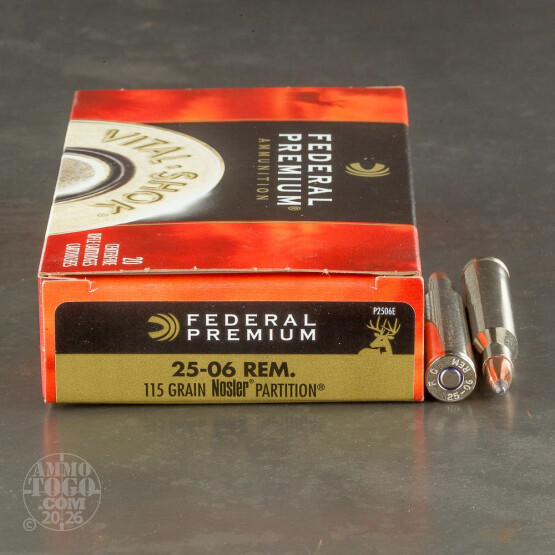 20rds - 25-06 Rem. Federal Vital-Shok 115gr. Nosler Partition Ammo