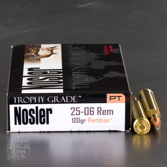 20rds - 25-06 Rem Nosler Trophy Grade 100gr. Partition SP Ammo