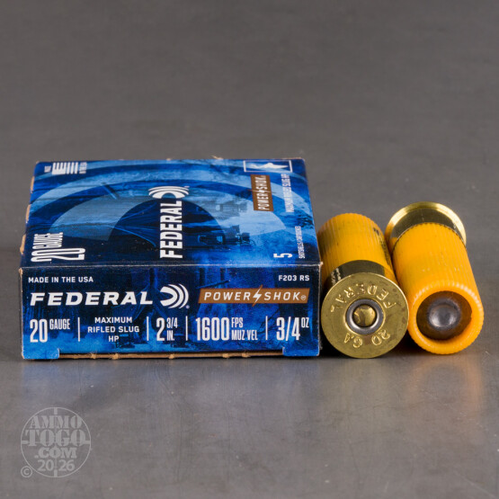5rds - 20 Gauge Federal Power-Shok 2 3/4" 3/4oz. Rifled Slug Ammo