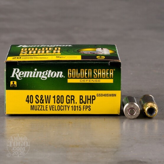 20rds – 40 S&W Remington Golden Saber Defense 180gr. BJHP Ammo