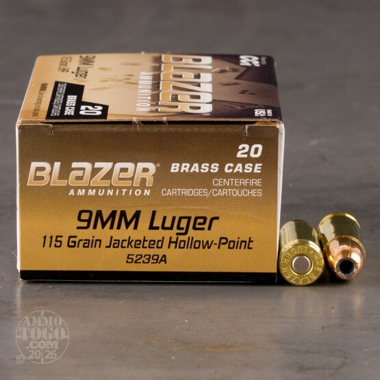 20rds – 9mm Blazer Brass 115gr. JHP Ammo
