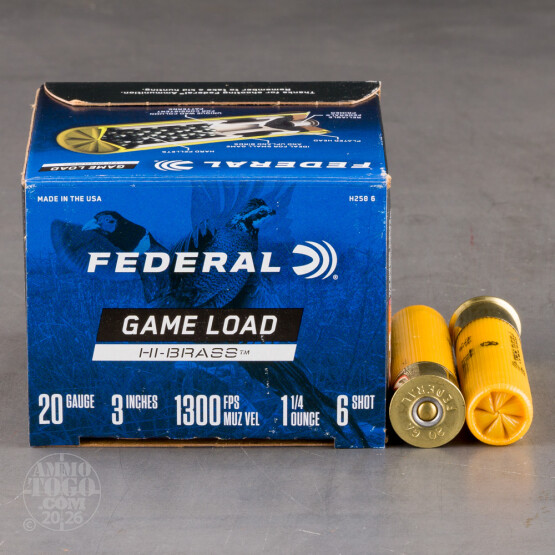 25rds – 20 Gauge Federal Game Load Upland Hi-Brass 3" 1-1/4oz. #6 Shot Ammo