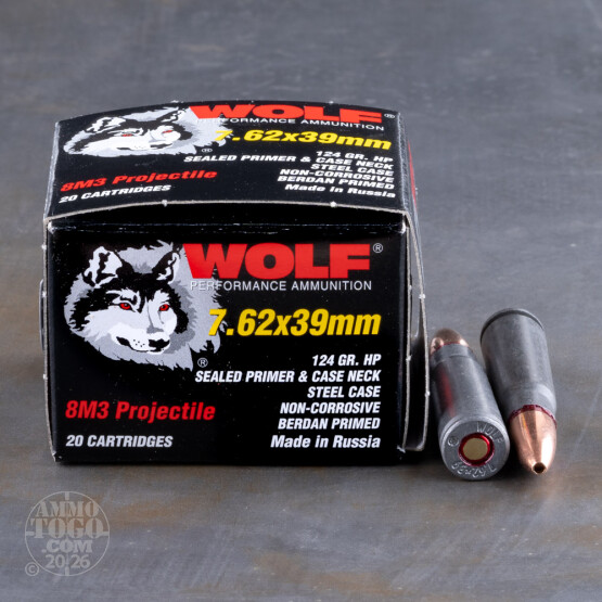 1000rds – 7.62x39 Wolf Performance 124gr. HP 8M3 Ammo